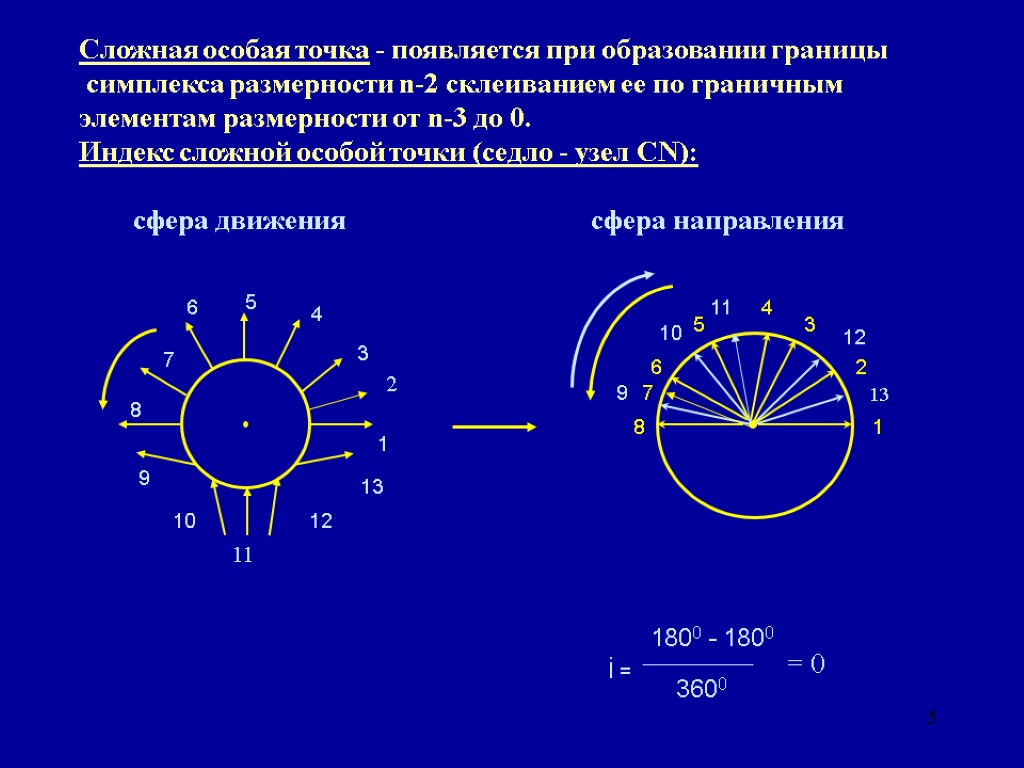 5 Сложная особая точка - появляется при образовании границы симплекса размерности n-2 склеиванием ее